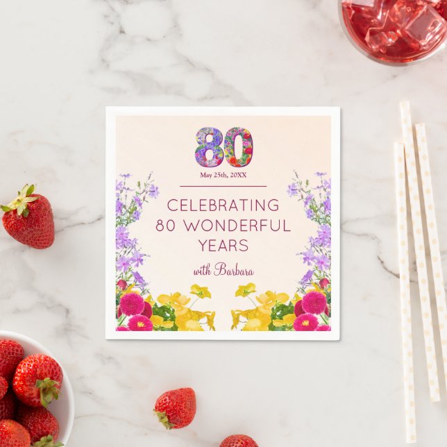 80th birthday floral modern 80 years party elegant napkins (Insitu)