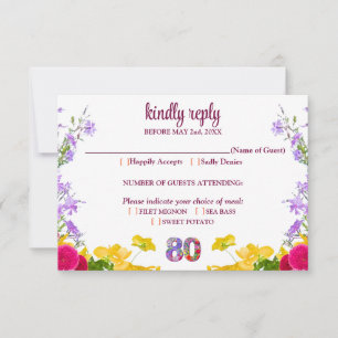 80th birthday floral modern 80 years party elegant RSVP card