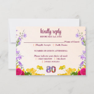 80th birthday floral modern 80 years party elegant RSVP card