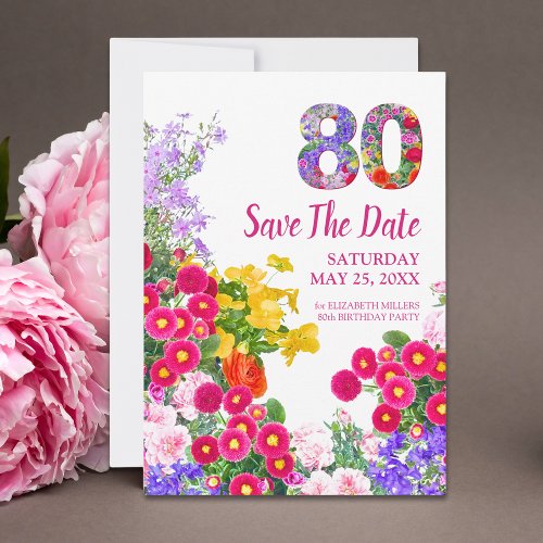 80th birthday floral modern Save The Date Card