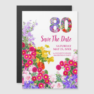 80th birthday floral modern Save The Date Magnetic Invitation