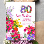 80th birthday floral modern Save The Date postcard<br><div class="desc">80th birthday floral modern Save The Date postcard
Photographed and designed with love
Plan and organize the most wonderful party for the party girl.
Personalize with details of your choice. 
Please contact me for additional designs.
Enjoy!</div>
