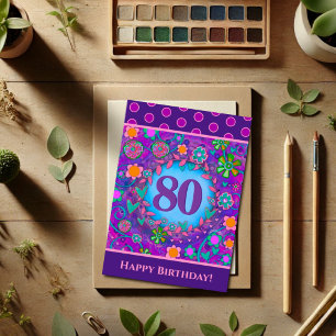 80th Birthday Floral Pink Green Inspirivity Card