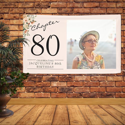 80th Birthday Floral Pink Photo Banner