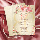 80th Birthday Floral Pink Roses Gold Shimmer Party Invitation<br><div class="desc">Invite your guests in style to a 80th birthday party with this vintage floral flat card invitation. This elegant design template features watercolor roses in shades of pink and peach with green leaves on a gold shimmering background. In the center is a large number "80th" in modern pink typography. Below...</div>
