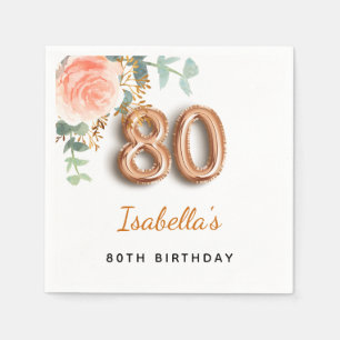 80th birthday floral rose gold eucalyptus monogram napkins