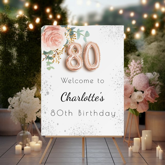 80th Birthday floral rose gold glitter eucalyptus Foam Board (Creator Uploaded)