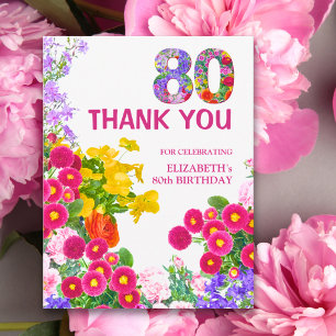 80th Birthday Floral Thanks Elegant Garden Thank You Card
