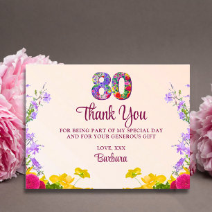 80th birthday floral thanks modern 80 years party postcard