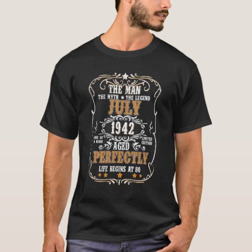 80th Birthday For Man Myth Legend July 1942 Vintag T_Shirt