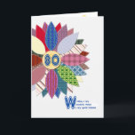 80th birthday for mother, stitched flower card<br><div class="desc">80th birthday card for mother. A wonderful birthday card for a friend who enjoys sewing. Send your birthday greetings with this beautiful quilted flower. Each petal is a different pattern with white stitching. Your quilting mother will love this birthday card. A lovely verse inside completes this birthday card to say...</div>