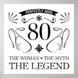 80th Birthday For Women Poster<br><div class="desc">A funny birthday gift idea for her that reads 'The woman the myth the legend'.</div>