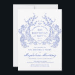 80th Birthday French Vintage Blue Floral Crest Invitation<br><div class="desc">An elegant French vintage blue floral crest takes center stage on this timeless birthday invitation. Ornate,  formal and very feminine will make any birthday lady feel very special. Coordinating party supplies are available.</div>
