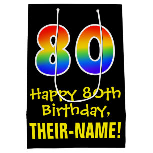 80th Birthday: Fun, Bold, Colorful, Rainbow "80" Medium Gift Bag