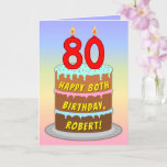 [ Thumbnail: 80th Birthday — Fun Cake & Candles, W/ Custom Name Card ]