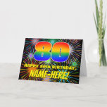 [ Thumbnail: 80th Birthday: Fun, Colorful Celebratory Fireworks Card ]
