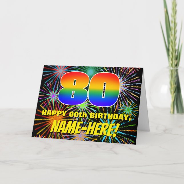 80th Birthday: Fun, Colorful Celebratory Fireworks Card (Front)