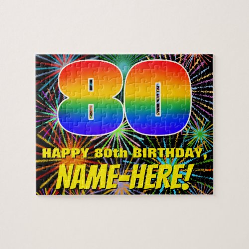 80th Birthday Fun Colorful Celebratory Fireworks Jigsaw Puzzle