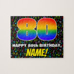 [ Thumbnail: 80th Birthday — Fun, Colorful Music Symbols & “80” Jigsaw Puzzle ]