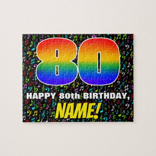 80th Birthday â Fun Colorful Music Symbols  âœ80â Jigsaw Puzzle
