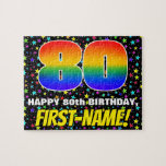 [ Thumbnail: 80th Birthday — Fun, Colorful Star Field Pattern Jigsaw Puzzle ]