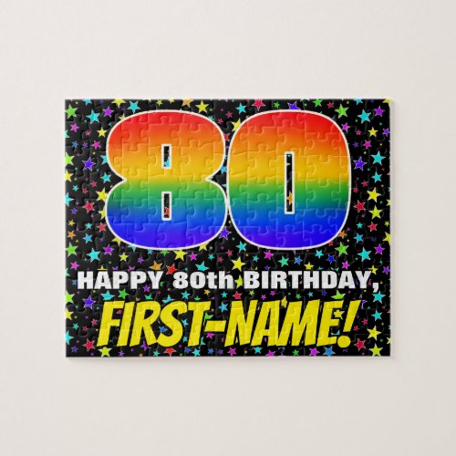 80th Birthday  Fun Colorful Star Field Pattern Jigsaw Puzzle