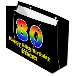[ Thumbnail: 80th Birthday ~ Fun, Colorful, Vibrant, Rainbow 80 Gift Bag ]