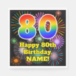 [ Thumbnail: 80th Birthday: Fun Fireworks Pattern + Rainbow 80 Napkins ]