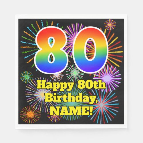 80th Birthday Fun Fireworks Pattern  Rainbow 80 Napkins