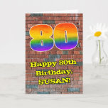 [ Thumbnail: 80th Birthday: Fun Graffiti-Inspired Rainbow 80 Card ]
