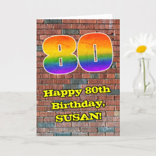80th Birthday: Fun Graffiti-Inspired Rainbow 80 Card