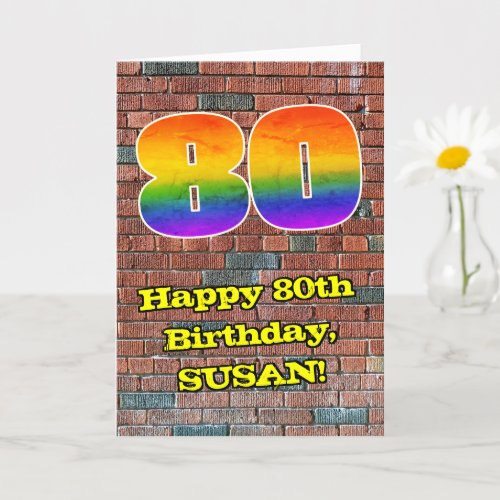 80th Birthday Fun Graffiti_Inspired Rainbow 80 Card