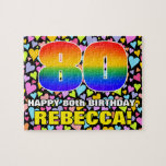 [ Thumbnail: 80th Birthday — Fun, Loving Heart Shapes + “80” Jigsaw Puzzle ]