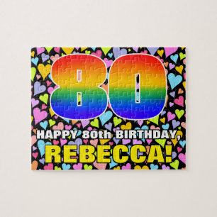 80th Birthday — Fun, Loving Heart Shapes + “80” Jigsaw Puzzle