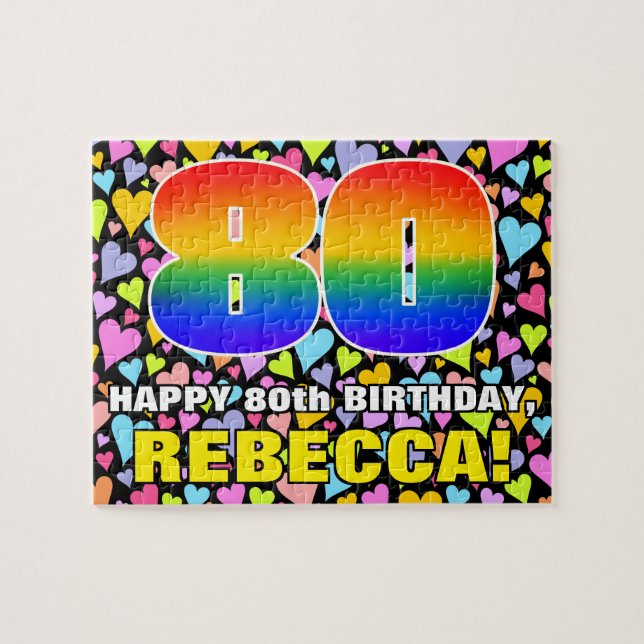80th Birthday — Fun, Loving Heart Shapes + “80” Jigsaw Puzzle (Horizontal)