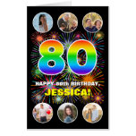 [ Thumbnail: 80th Birthday: Fun Rainbow #, Custom Name + Photos Card ]