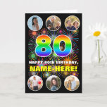 [ Thumbnail: 80th Birthday: Fun Rainbow #, Custom Name & Photos Card ]