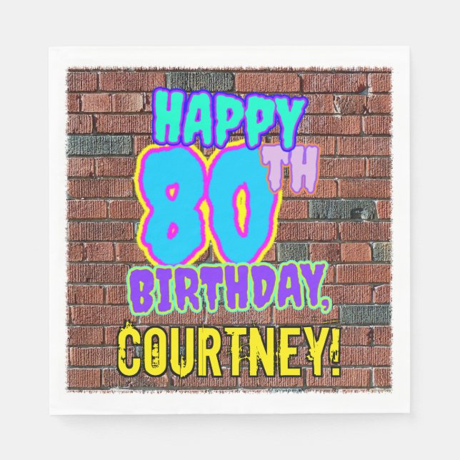 80th Birthday ~ Fun, Urban Graffiti Inspired Look Napkins (Front)