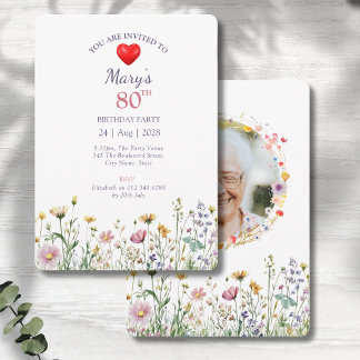 80th Birthday Garden Floral Wild Meadow Photo Invitation