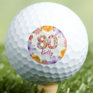 80th Birthday Gift for Aunt Elegant Floral Custom Golf Balls