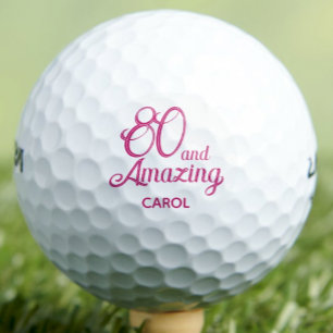 80th Birthday Gift for Coworker Pink Script Modern Golf Balls