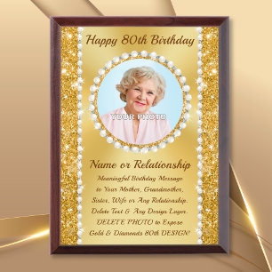 80th Birthday Gift for Mum, Mom, Grandma or Her Award Plaque