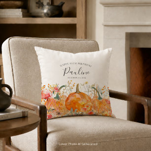 80th Birthday Gift Pumpkin Wildflower Custom Throw Pillow