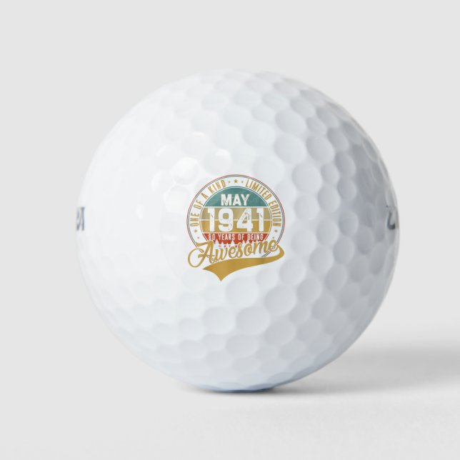 80th Birthday Gift Retro May 1941 80 Yrs Old 80th Golf Balls (Front)