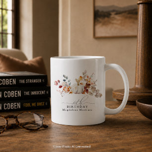 80th Birthday Gift White Pumpkin Fall Flowers Coffee Mug