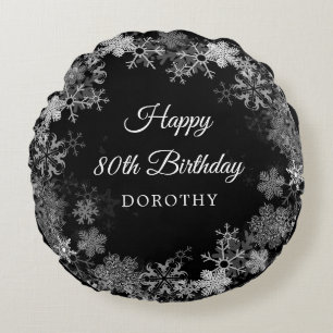 80th Birthday Gift Winter Wonderland Snowflake Round Pillow