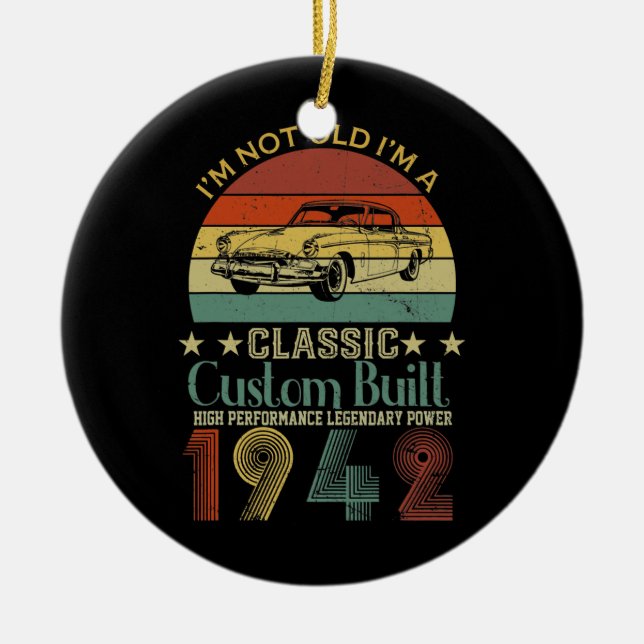 80th Birthday Gifts for Men Dad Retro Vintage Ceramic Ornament (Front)