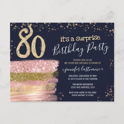 80th Birthday Glitter Cake Surprise Party Postcard