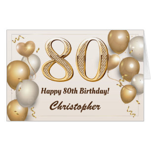 80th Birthday Gold Balloons Confetti Extra Large Card