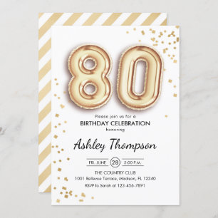 80th Birthday - Gold Balloons Invitation